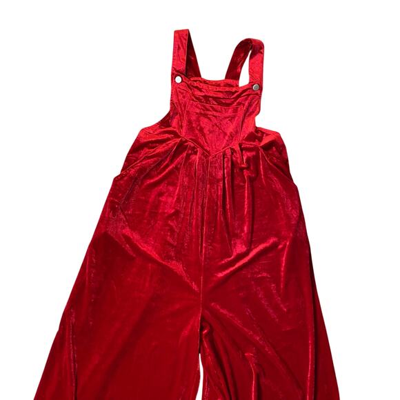BiBi Red Velvet Wide Leg Overalls Jumpsuit Adjustable Straps Size Medium boho - Picture 2 of 6